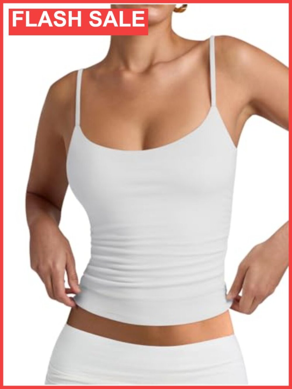 Women's Double Lined Scoop Neck Tank Top Adjustable Spaghetti Strap Cami